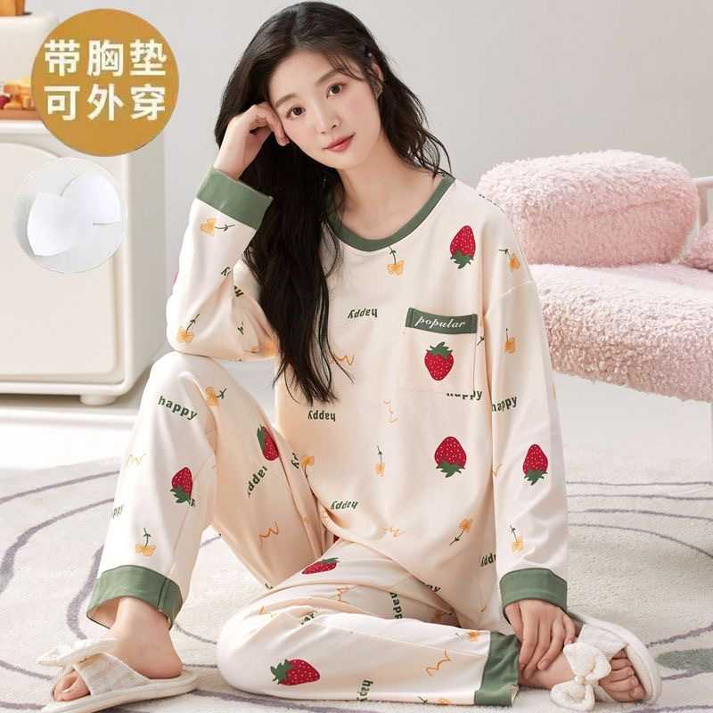 新款带胸垫一体式睡衣女春秋季
