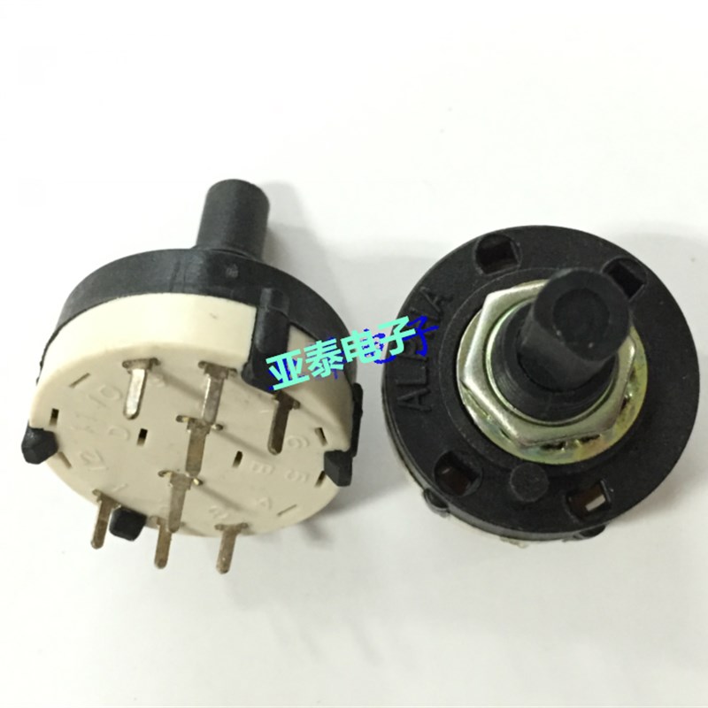 台湾ALPHA阿尔法SR2612F旋转波段开关2刀3档位切换开关轴长18MM