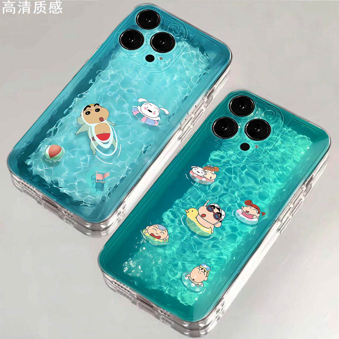 泳池蜡笔小新适用iphone15promax手机壳苹果14华为mate60荣耀oppo小米13红米vivo潮款xs全包式11情侣12闺蜜xr