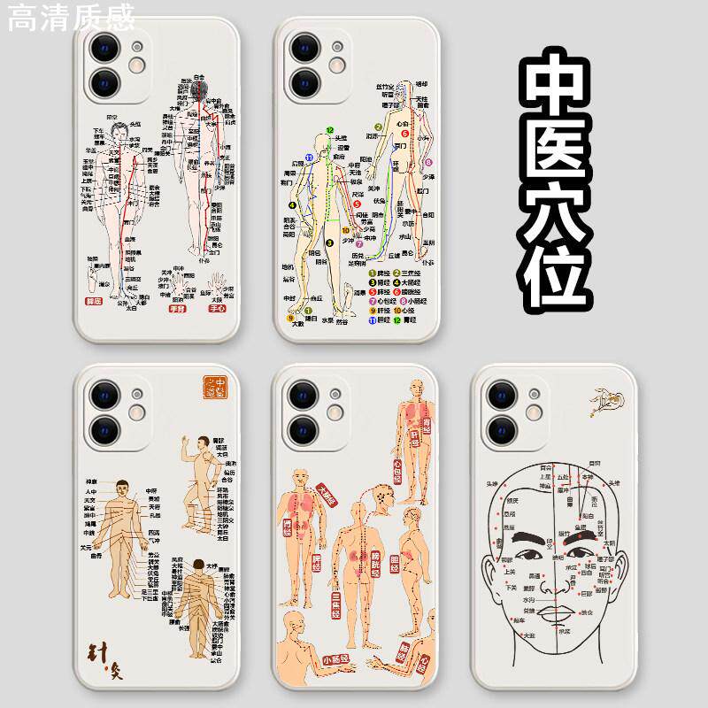 中医穴位手机壳苹果15iPhone14针灸小米11骨架专用华为12promax骨骼荣耀vivo人体经络13医学生适用oppo脸部图