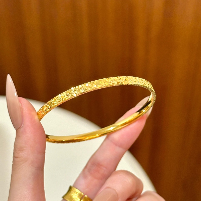 三面碎碎冰手镯女款越南沙金仿真黄金实心正品小众设计戒指送女友