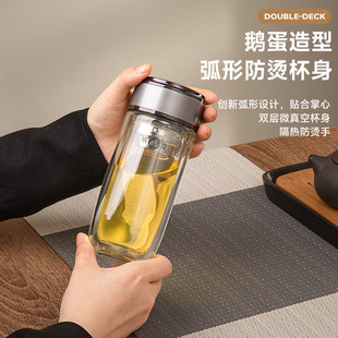 明霞双层玻璃杯家用透明鹅蛋杯商务办公泡茶水杯开业礼品杯子