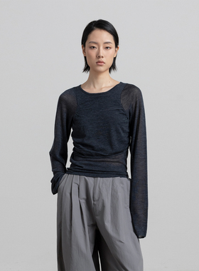 322WORKHOUSE质感气质毛衣单品秋冬丝光羊毛拼接式长袖套头衫B132