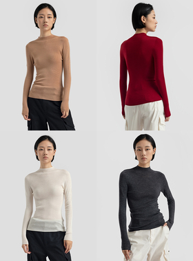 322WORKHOUSE一体成型羊毛半高领针织衫女士205新款打底上衣B510