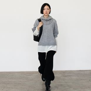 上衣B441 宽松针织衫 322WORKHOUSE羊毛灰色绞花毛衣女2025新款 秋季