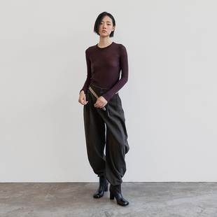 322WORKHOUSE羊毛混纺针织圆领打底衫 早秋针织上衣B450 女2024新款