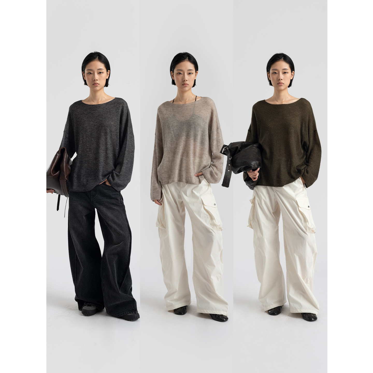 拉毛羊毛混纺船型领针织套头衫