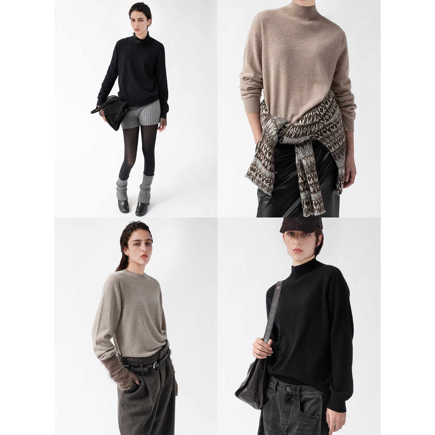 纯山羊绒圆领/半高领针织打底衫