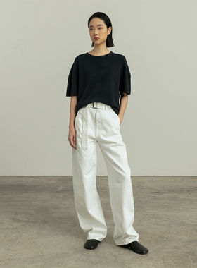 322WORKHOUSE自由衣橱羊毛羊绒针织圆领茧型袖T恤2024新上衣B253