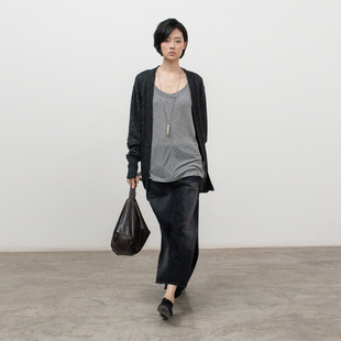 上衣B747 早秋长袖 322WORKHOUSE黑色外搭针织开衫 外套女士2025新款