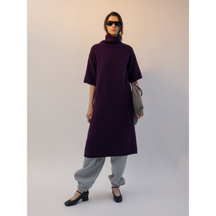 322WORKHOUSE灰色宽松高领直筒短袖 B877 针织连衣裙女2025秋冬新款