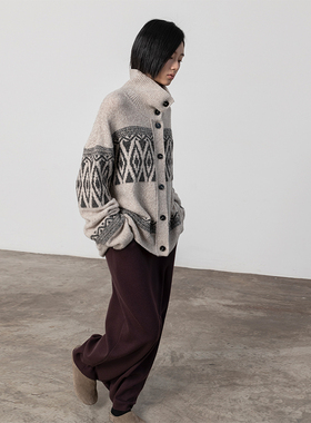 322WORKHOUSE高领费尔岛针织开衫女2025新款秋季外搭毛衣外套B516