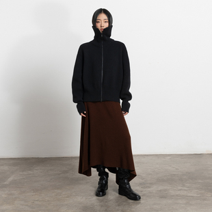 322WORKHOUSE羊毛针织不规则半身裙女2024新款 百搭a字长裙子B554