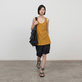 夏季 322WORKHOUSE黄色棉麻针织无袖 上衣女2025新款 亚麻背心B755
