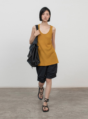 322WORKHOUSE黄色棉麻针织无袖上衣女2025新款夏季亚麻背心B755