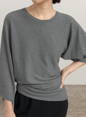 322WORKHOUSE针织T恤女2025新款春秋新中式不对称设计感上衣B272