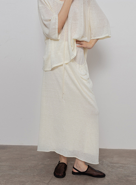 322WORKHOUSE白色针织长裙女士2025新款春秋抽绳超长款半身裙B369