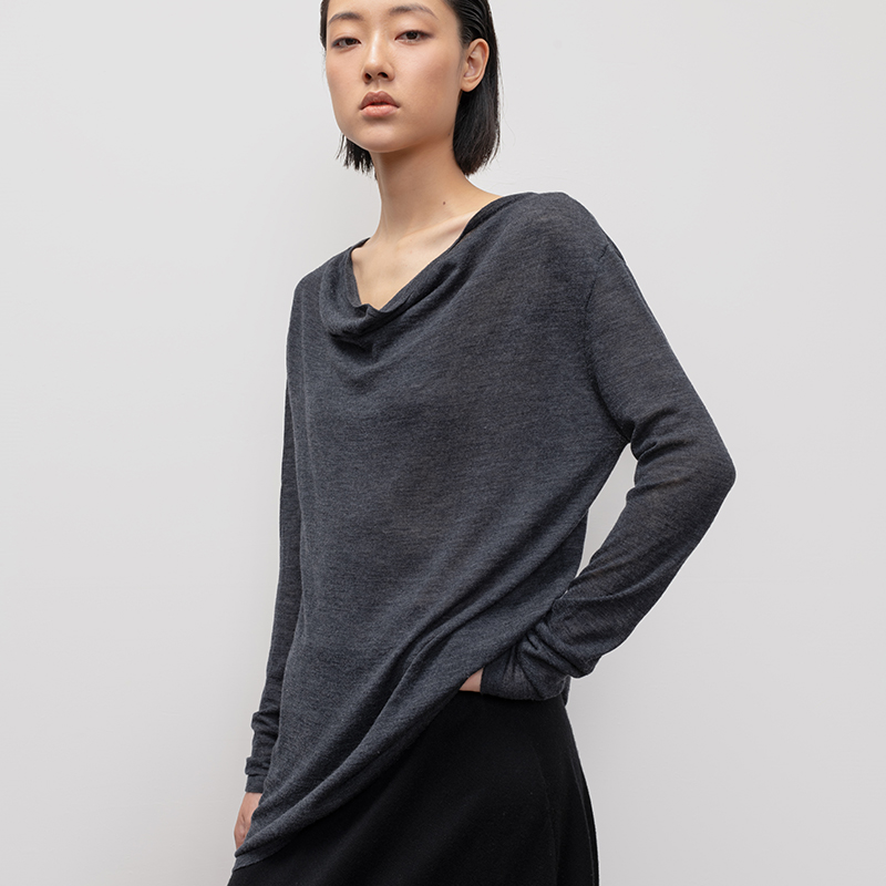 羊毛套头荡领套头衫女