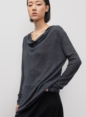 322WORKHOUSE超薄水溶羊毛针织荡领套头衫女2024新款早秋上衣B428