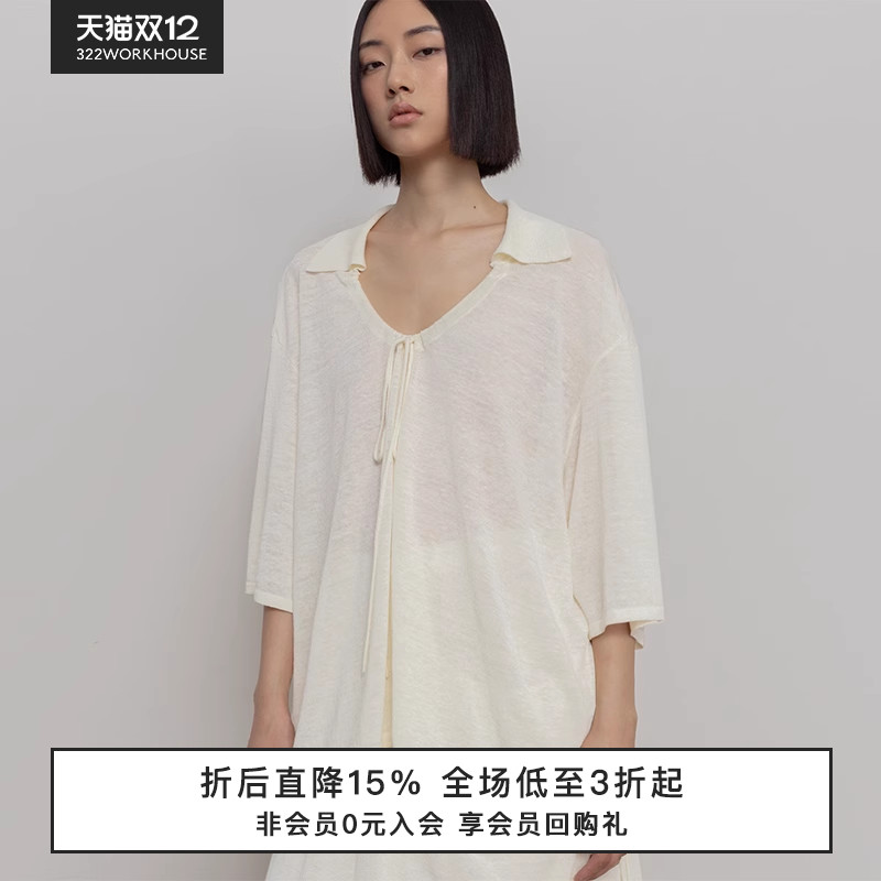 亚麻套头POLO领套头衫女