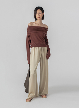 322WORKHOUSE气质薄款针织衫女2025新款春季高级感一字肩上衣B040