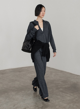 322WORKHOUSE羊毛混纺针织长裤女2024新款早秋直筒宽松休闲裤B436