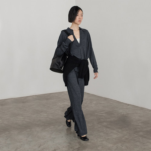 松紧腰简约长裤针织长裤女