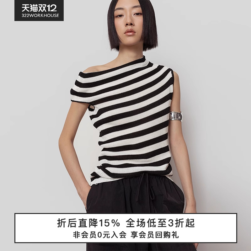 和纸纱套头斜肩背心女