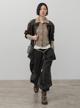 322WORKHOUSE羊毛羊驼针织polo领开衫女2025新款早秋毛衣外套B452