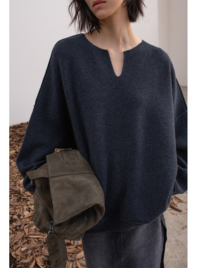 322WORKHOUSE小v领针织衫毛衣女士2025新款早秋宽松长袖上衣B776