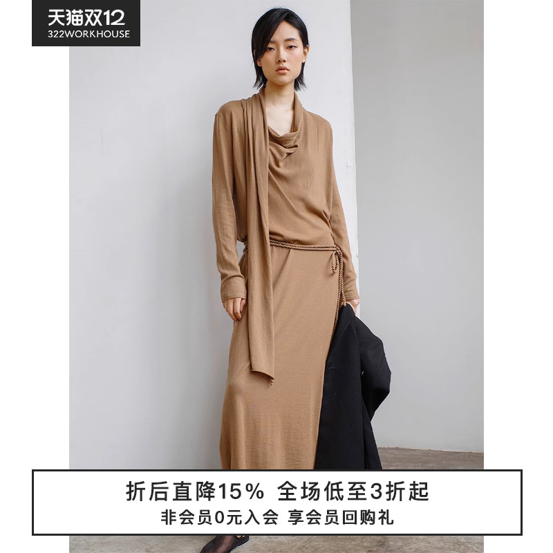 322WORKHOUSE羊毛围巾领连衣裙