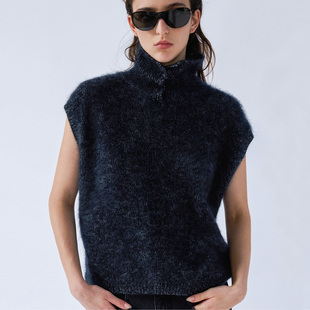 322WORKHOUSE纯羊毛高领长毛毛衣背心女2025新款 秋冬针织马甲Q841