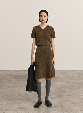 322WORKHOUSE羊毛针织短袖上衣搭配半裙女士新款秋冬套装B125+126