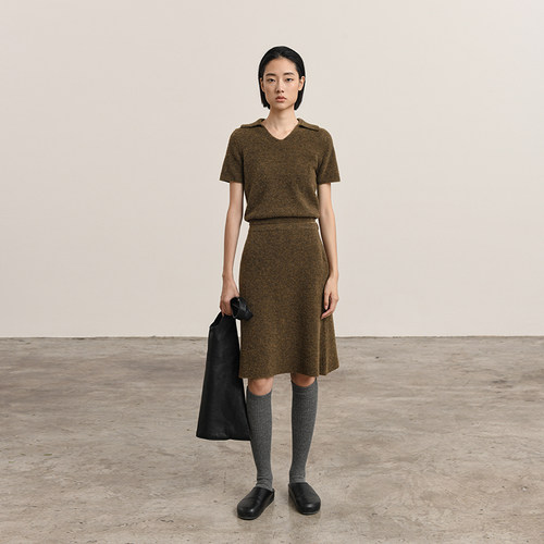 322WORKHOUSE羊毛针织短袖上衣搭配半裙女士新款秋冬套装B125+126