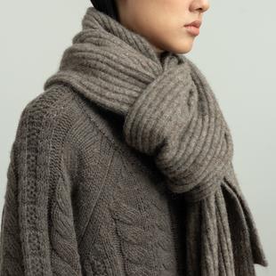322WORKHOUSE羊驼毛开叉针织围巾女士纯色简约设计感围巾A988