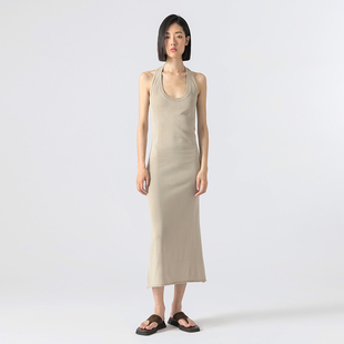 322WORKHOUSE天蚕丝针织挂脖连衣裙女2025春季 气质露背长裙子B081