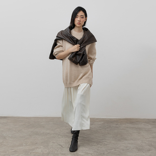 宽松拉毛毛衣B483 2025秋季 322WORKHOUSE羊毛米白打底针织衫 女款