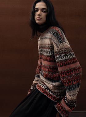 322WORKHOUSE牦牛绒混纺费尔岛毛衣女2025新款秋冬宽松针织衫B868