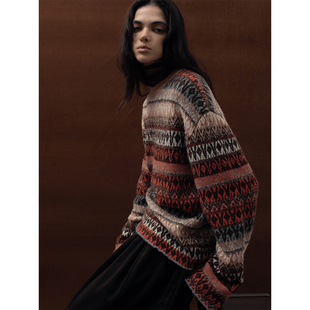 322WORKHOUSE牦牛绒混纺费尔岛毛衣女2025新款 B868 秋冬宽松针织衫