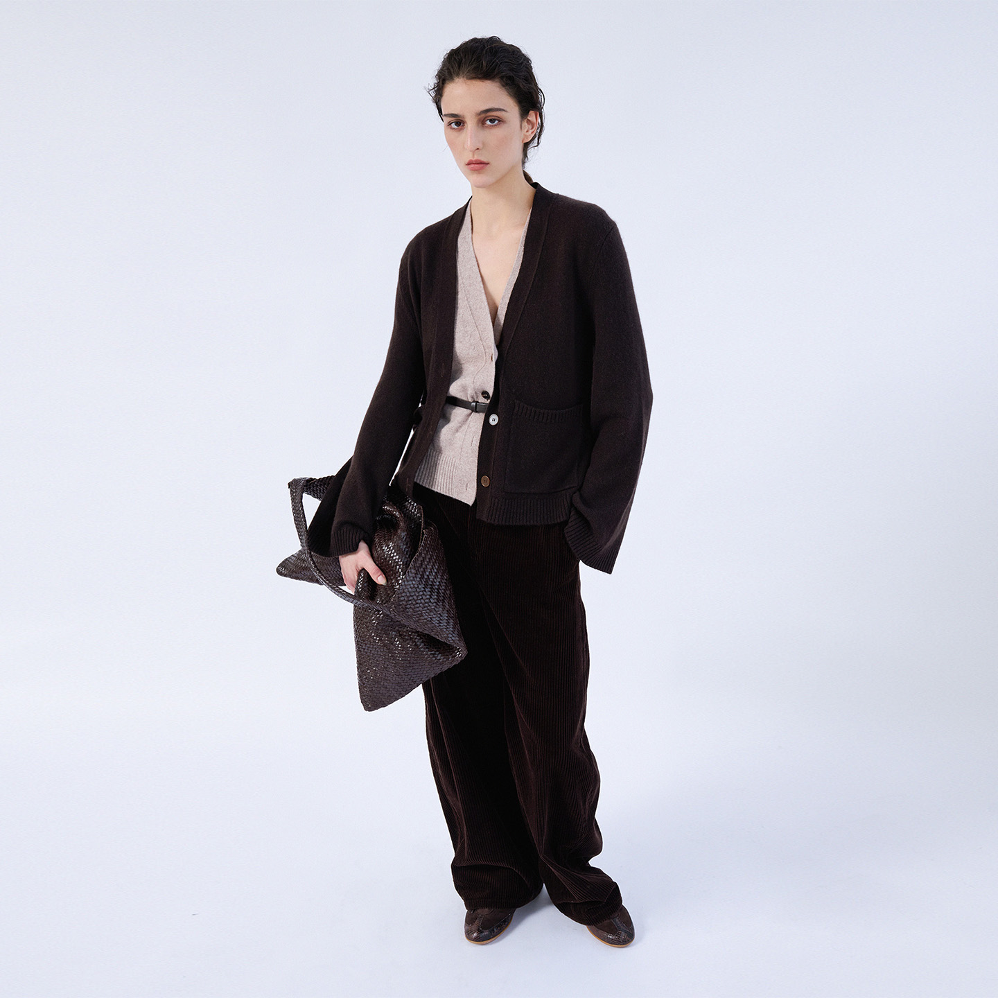 可机洗羊绒V领针织开衫