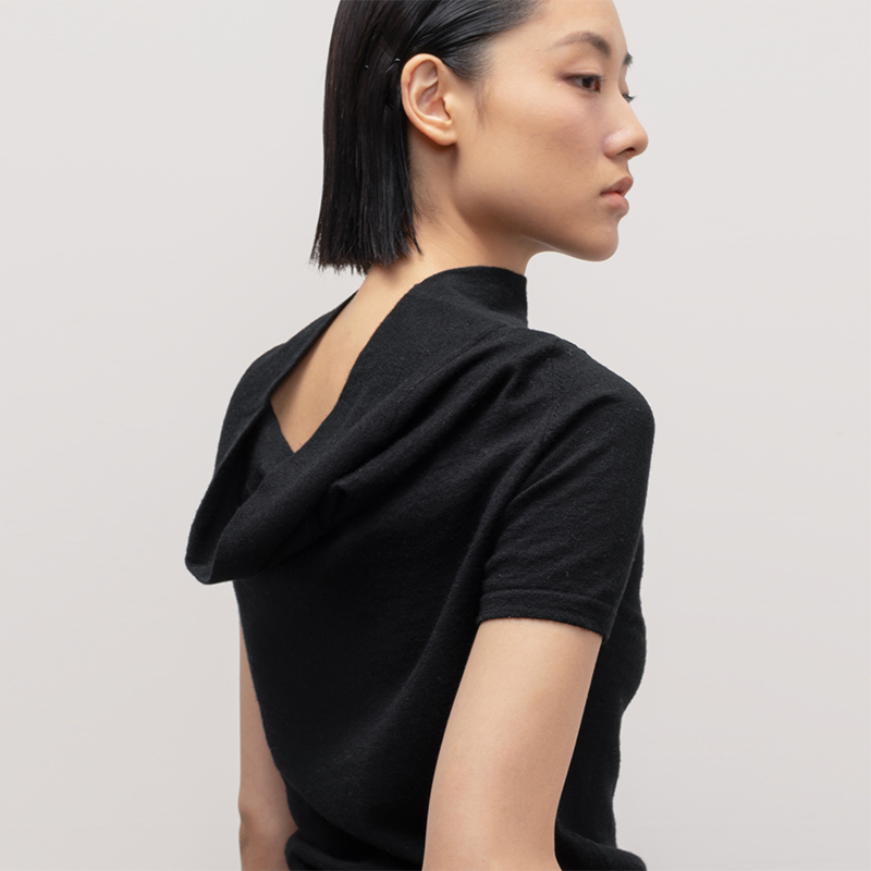 羊毛套头荡领套头衫短袖女