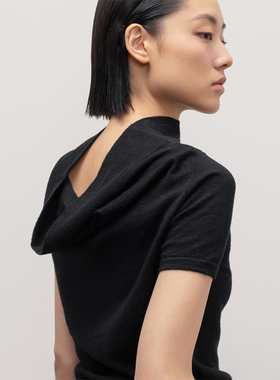 322WORKHOUSE羊毛混纺针织荡领套头衫女2024新款早秋短袖上衣B424