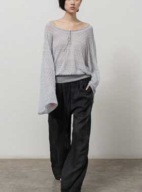 322WORKHOUSE灰色微透针织罩衫女2025新款夏季轻薄喇叭袖上衣R715