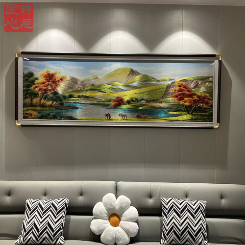 金山聚宝盆挂画苏绣高档客厅沙发背景墙刺绣装饰画山水风景壁画