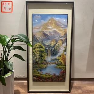 纯手工金山聚福铜雕画入户玄关装 客厅走廊成品山水挂画 饰画新中式