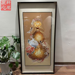 百福牡丹九鱼图铜雕纯手工玄关挂画雕刻客厅走廊轻奢新中式 饰画 装