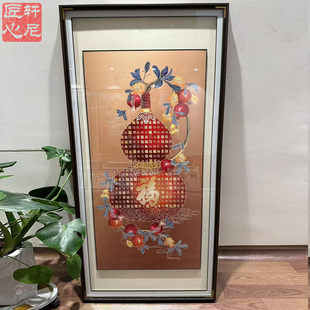 福禄铜雕玄关挂画纯手工百福入户墙葫芦壁画走廊过道竖版 饰画 装