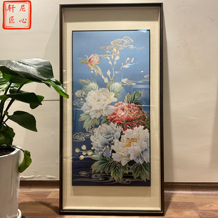 挂画 客厅走廊成品竖版 铜雕画纯手工入户玄关装 饰画花开富贵新中式