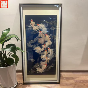 手工九鱼聚财图铜雕画迎门玄关装 过道挂画 饰画客厅走廊轻奢新中式