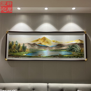 背靠金山客厅刺绣装 山水风景聚宝盆壁画背景墙 饰画办公室挂画中式